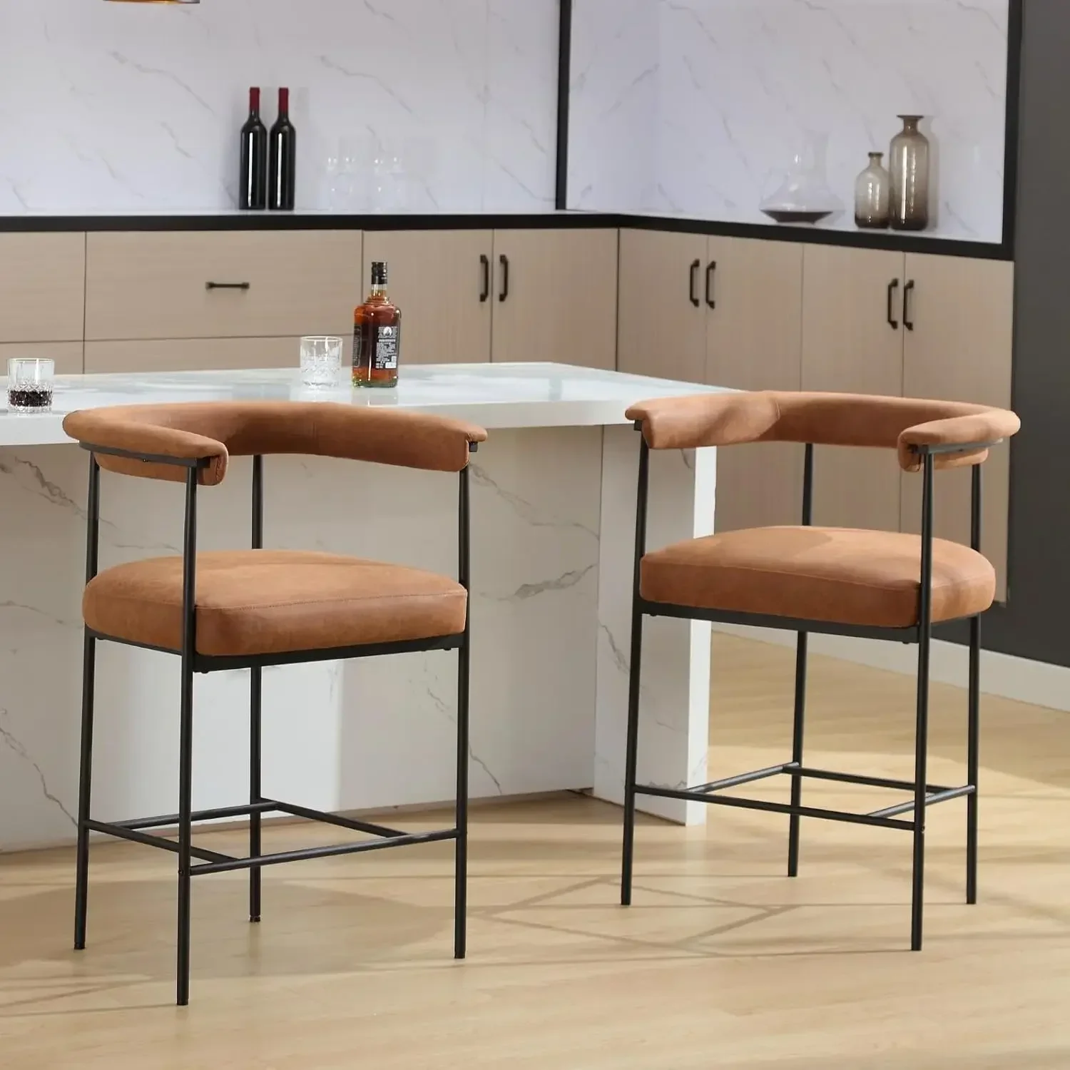 [Limited Time Offer, Clearance!]Modern Faux Leather Bar Stools Set of 2, 26 Inches Counter Stools with Back PU Upholstered Barre