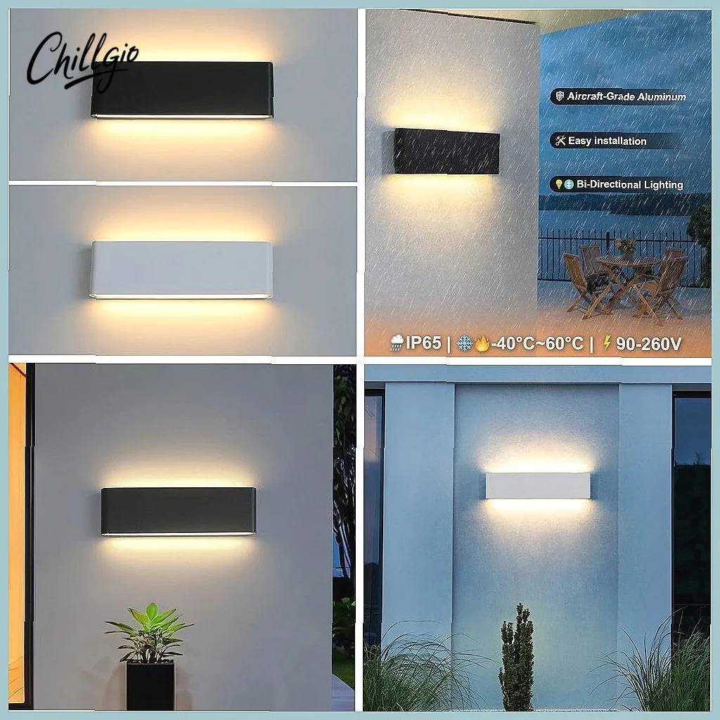 

Светодиодный настенный светильник Chillgio 20W с двусторонним освещением, IP65, водонепроницаемый, для улицы, для крыльца, сада, гаража, алюминиевый корпус 30 см