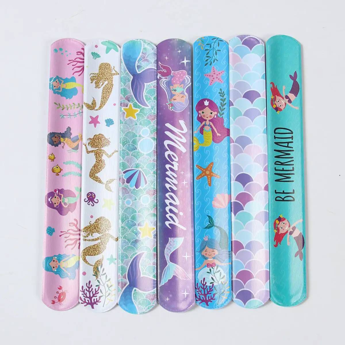 Cartoon Mermaid Slap Bracelets Little Mermaid Birthday Party Decoration Wristband Gift For Baby Shower Supplies Kids Favor Toys