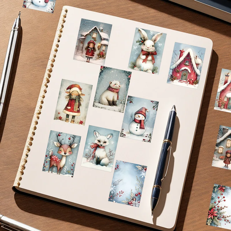 50 pezzi nuovi adesivi graffiti animali innevi di Natale e pupazzo di neve - decalcomanie in vinile impermeabili fai da te per tazza d'acqua telefono computer carino