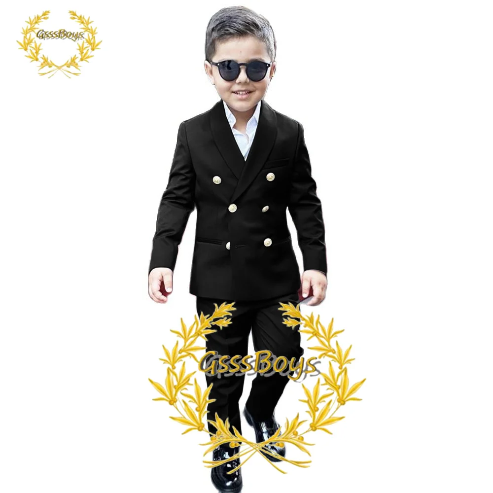 Fashion Boy Suit Wedding Tuxedo Double Breasted Formal Child Jacket 2 Piece Blazer Pants costume enfant garçon