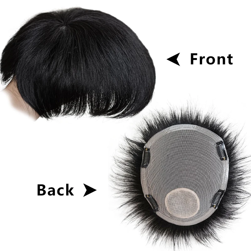 Men 100% Human Hair Natural Breathable Wig Top Swiss Lace Pieces Wig Thinning Hair Cover-Up Forehead Balding Concealment