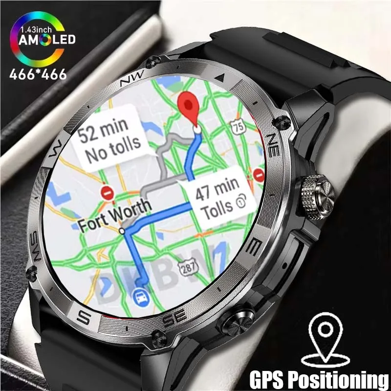 2024 New Men Outdoor Sports GPS Compass Smart Watch Bluetooth Call Amoled Always Display IP68 Waterproof Smart Watch For Huawei