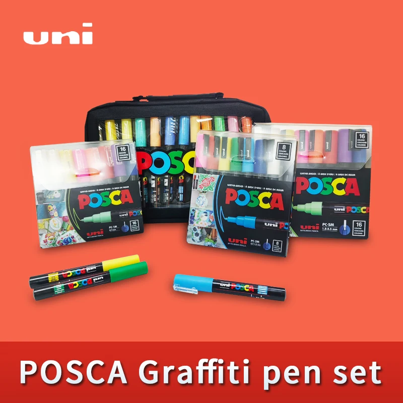 Posca Marker Juego de bolígrafos de pintura acrílica PC-1M/PC-3M/PC-5M para pintura rupestre, tela, pintura de vidrio, pintura de metal
