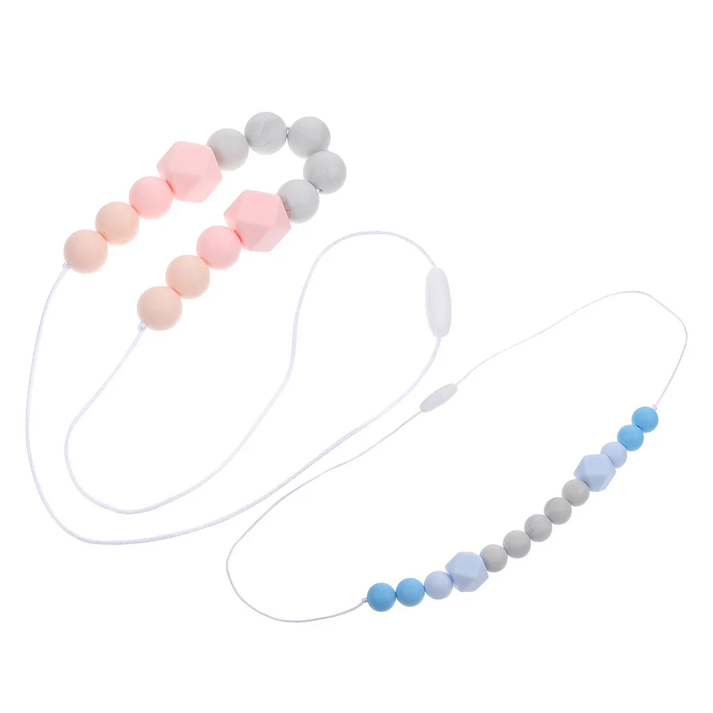 

2Pcs Baby Silicone Teething Necklace Design Comfortable Chew Beads for Infants Teething Necklace for Mom