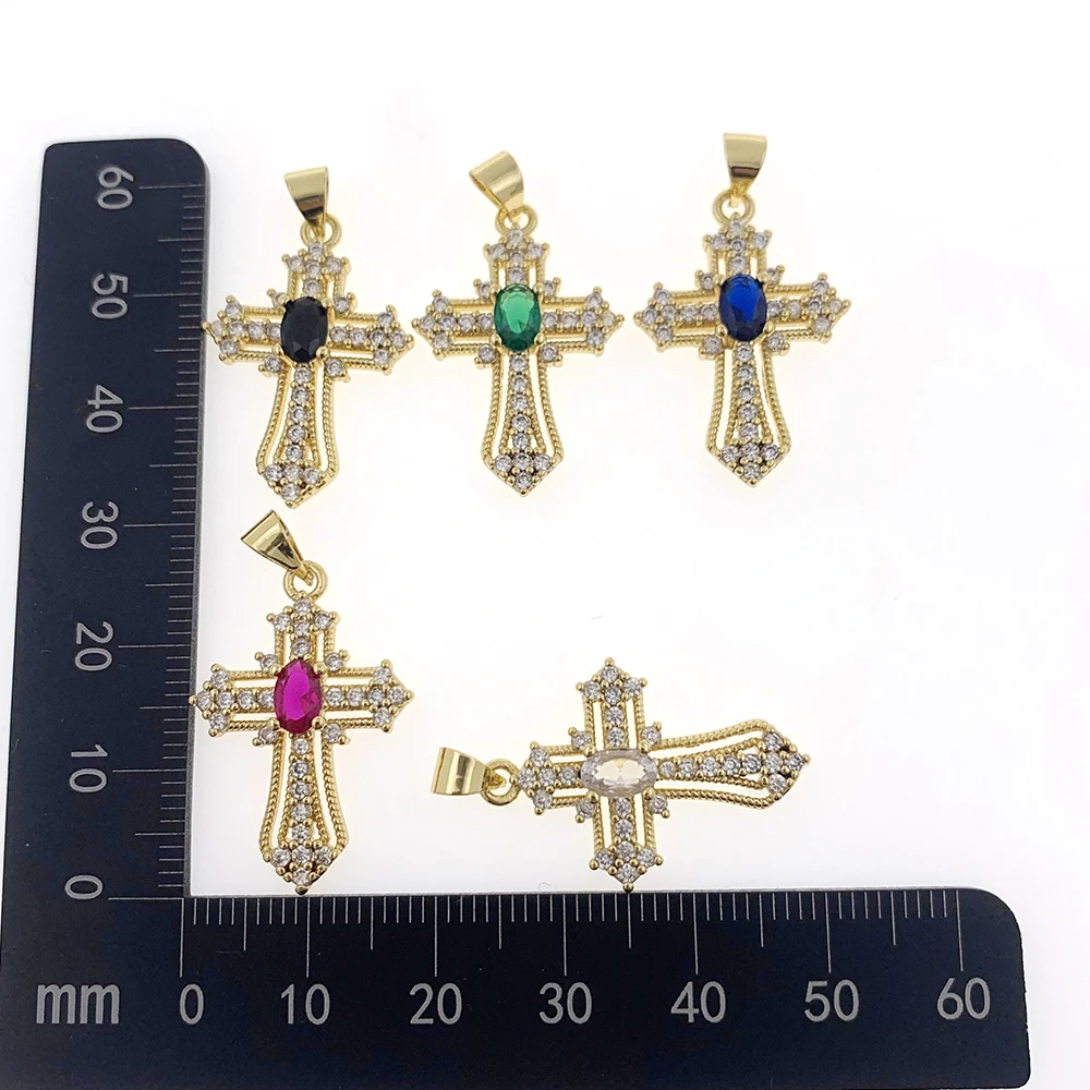 New Fashion Cross Charms wisiorek pozłacany kolorowy CZ sześcienny cyrkon Hip Hop fajny naszyjnik biżuteria akcesoria dla kobiet mężczyzn