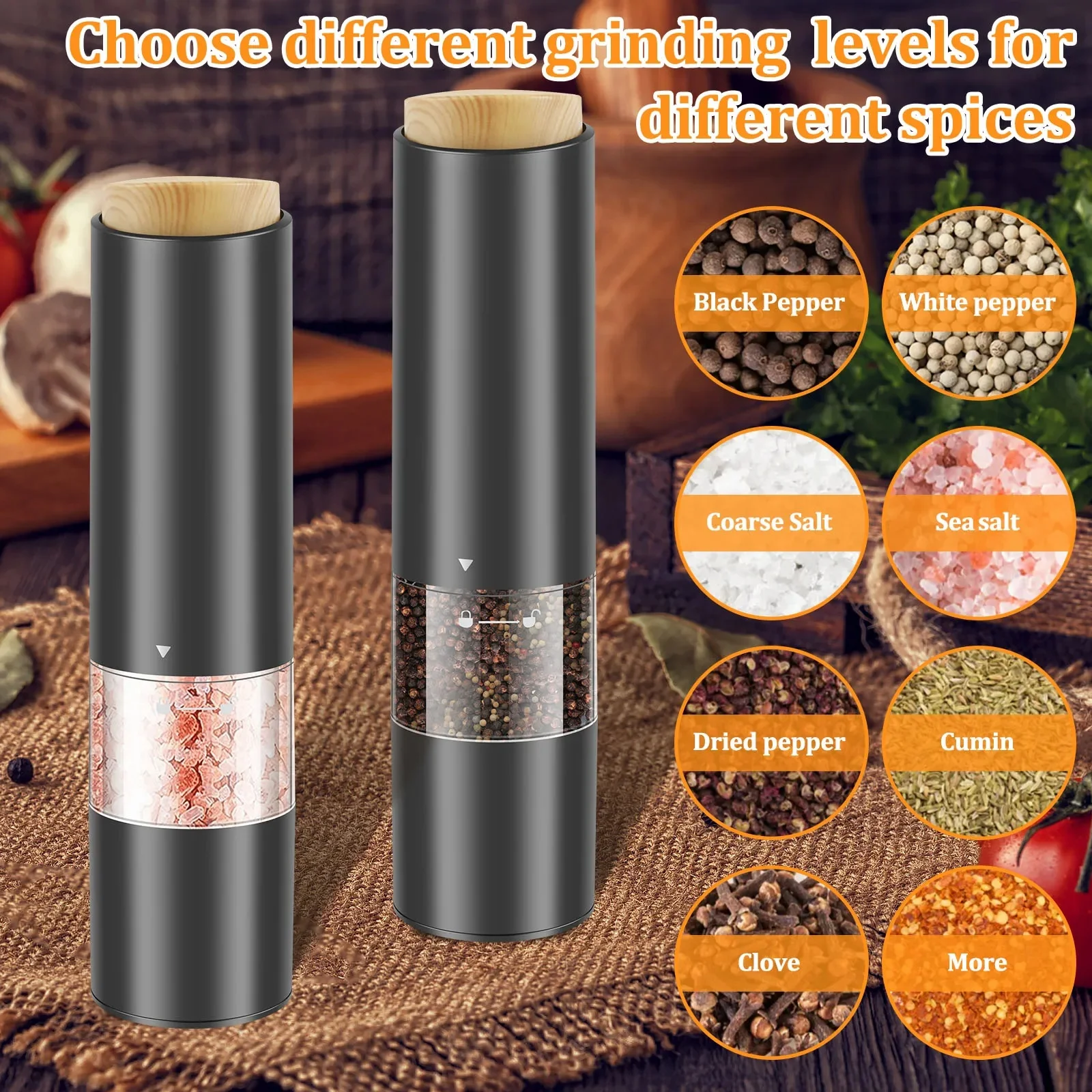 Electric Salt and Pepper Grinder Sets Manual Pepper Mill Automatic Spice Shakers Machine Kitchen Adjustable Core-Salt Grinder