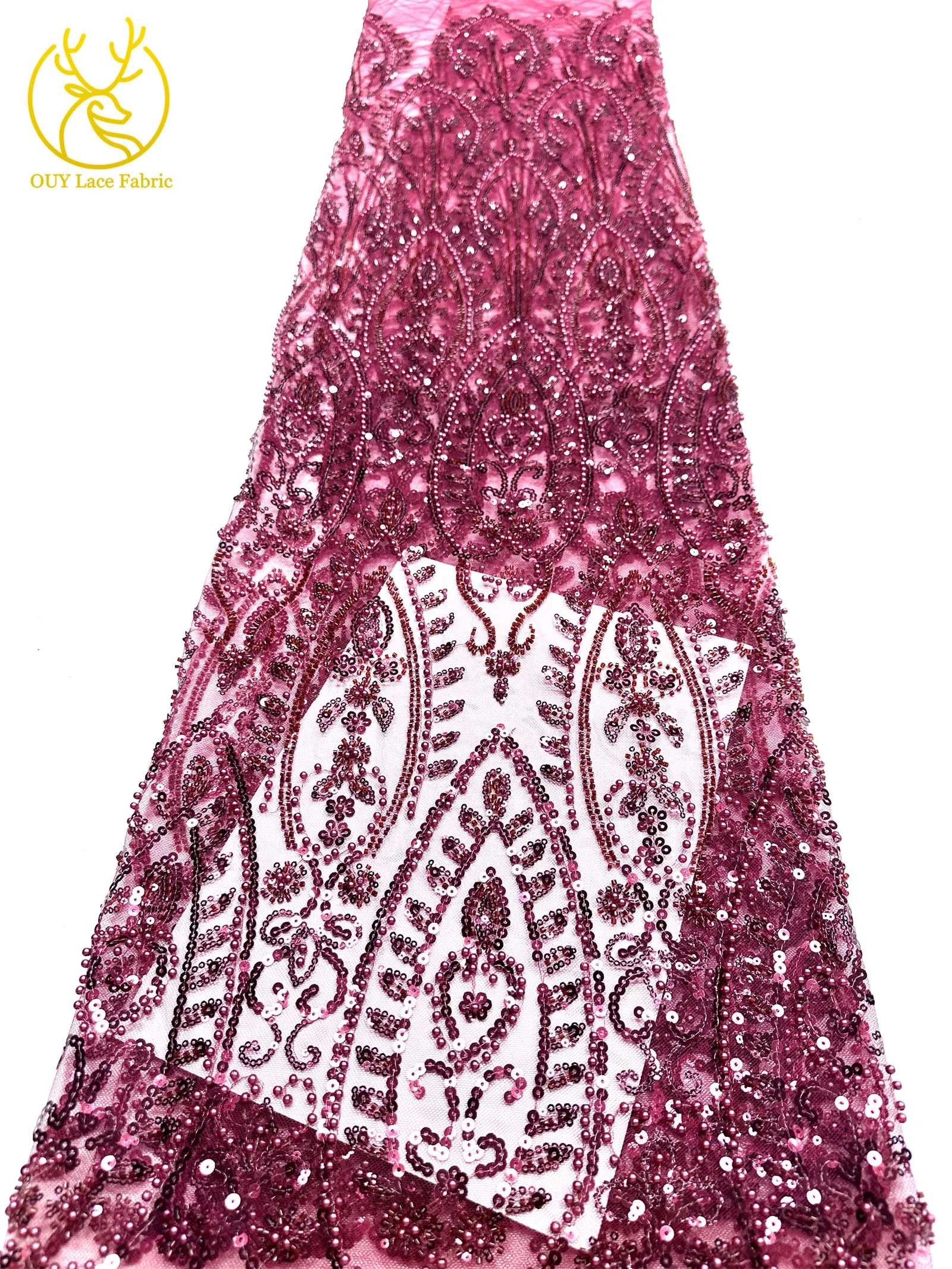 Afrikanischer Perlenstickerei-Spitzenstoff 2026 Neuestes Design Frankreich Nigeria Pailletten Tüll-Spitzenstoff für Damen Hochzeits- und Abendkleider – Detail 26