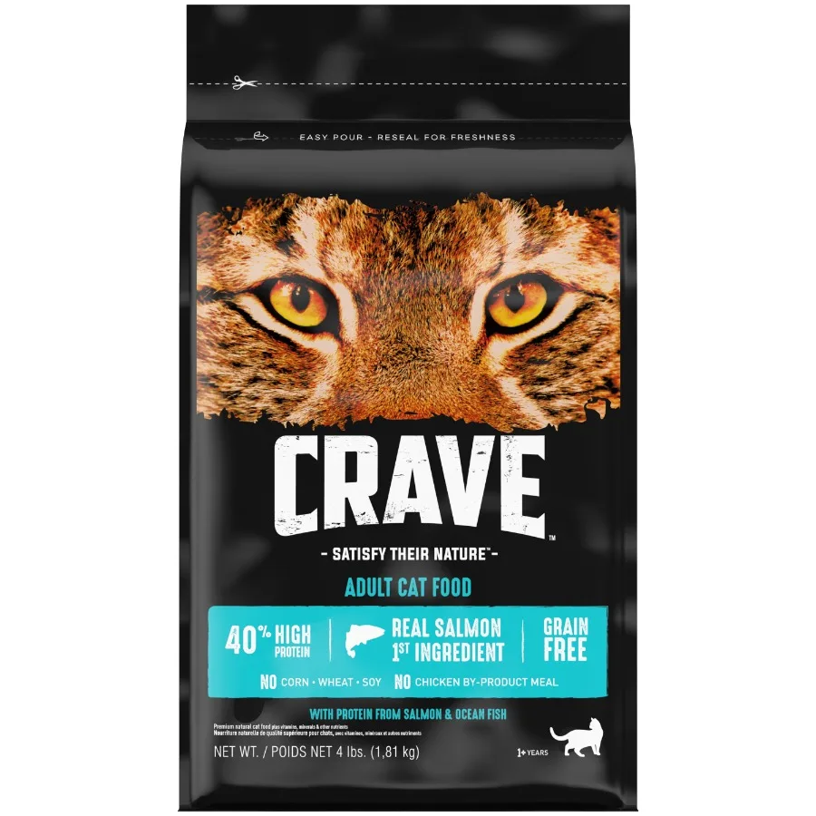 Grain-Free Dry Adult Cat Food with High-Quality Salmon Ocean Fish Protein, Natural Ingredients, Digestive Support, Ideal for Se