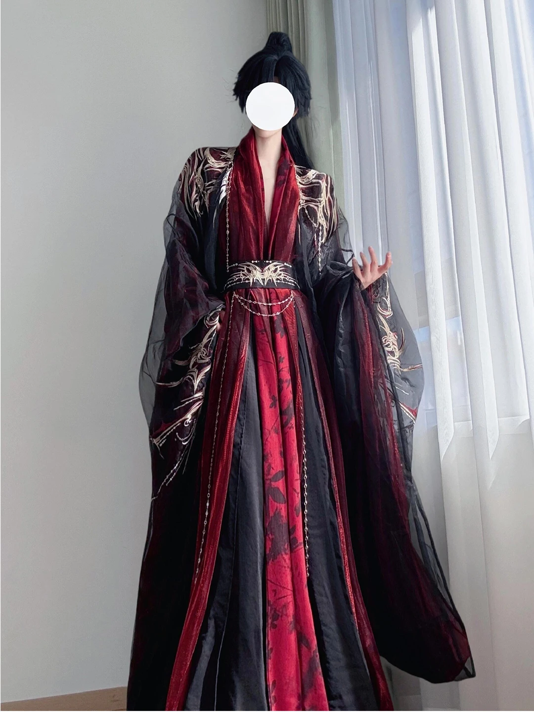 Black And Red Embroidered Hanfu Set Youthful Martial Arts Style Outerwear for Men And Women Cosplay Costume Traditional Chine...