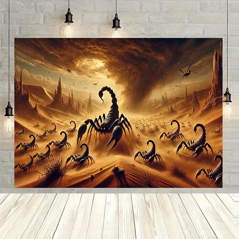 Giant Scorpion Desert Tapestry, Dark Fantasy Landscape Wall Hanging, Horror Arachnid Art, Apocalyptic Dune Decor,