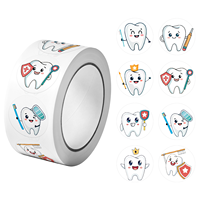 1Roll(500Pcs) Take Care of Teeth Dental Defender Stickers 2.5cm/1.0'' 8 Designs Decals Diy Adorn Gifts Packaging Home Decor