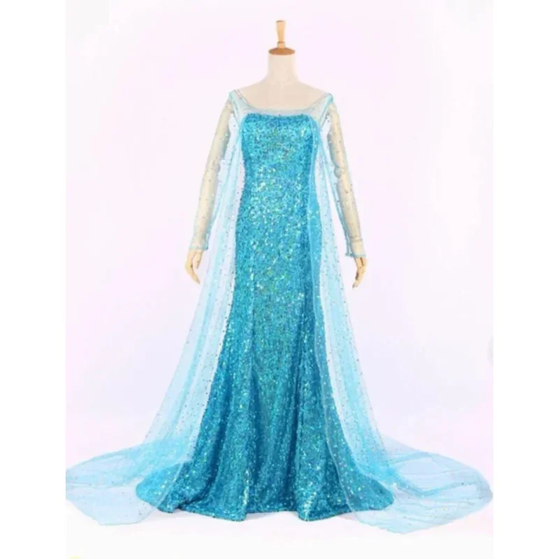 Cosxin-Disfraz de fiesta de Elsa para mujer adulta, disfraz de Reina de la nieve, vestido de fiesta de Cosplay, vestido elegante y peluca, pieza de mascarada Purim de Carnaval de Halloween