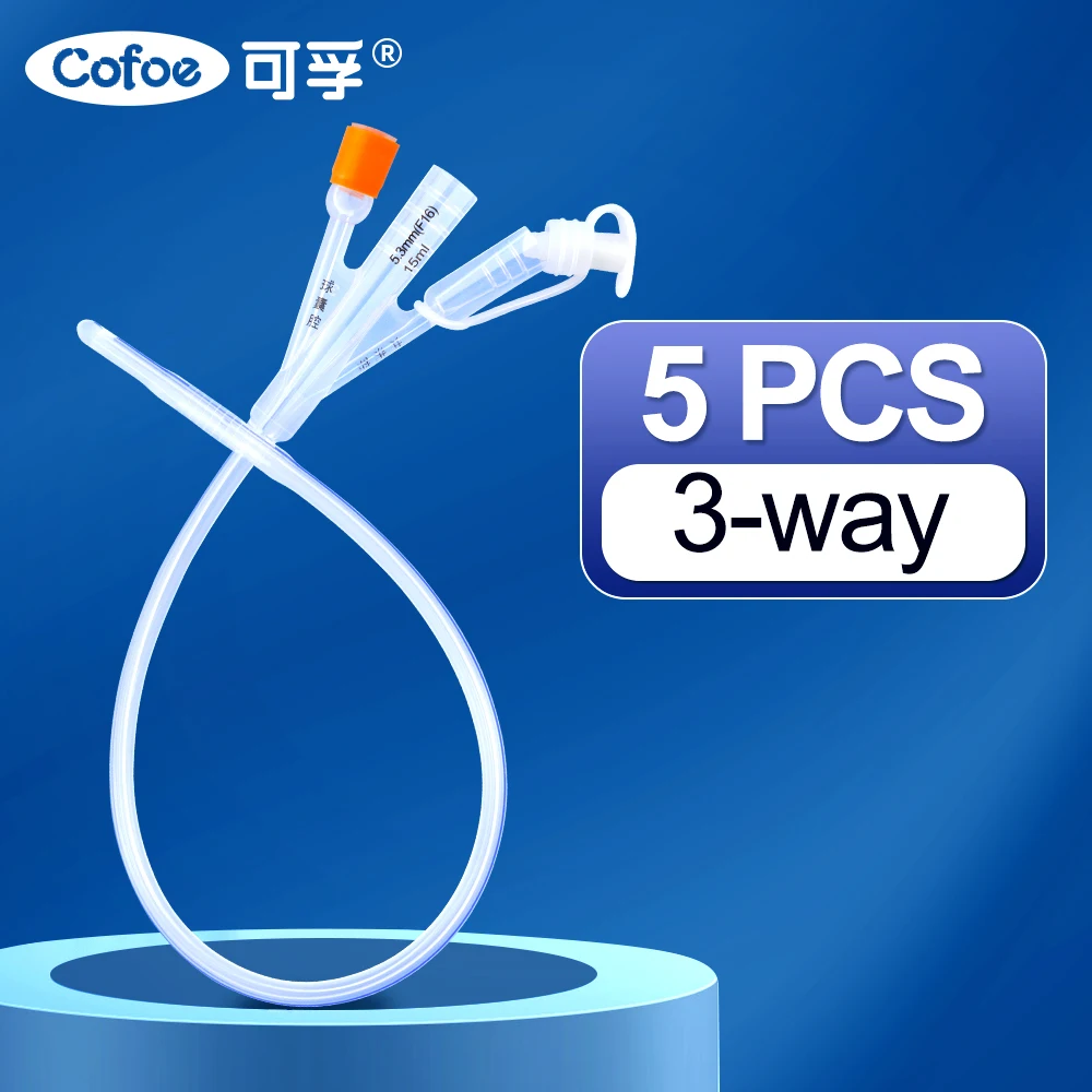 Cofoe 3 way urethral catheter double balloon silicone hose foley catheter silicone coated sterilized male sex urinary catheter