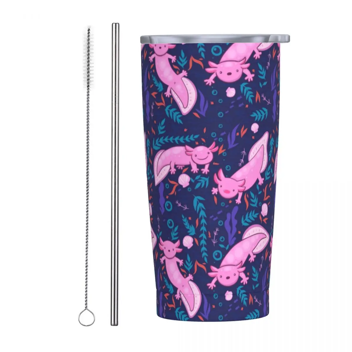 Axolotl Aquatic Insulated Tumbler with Straws Lid Kawaii Salamander Vacuum Travel Thermal Mug Office Home Car Bottle Cups 20oz