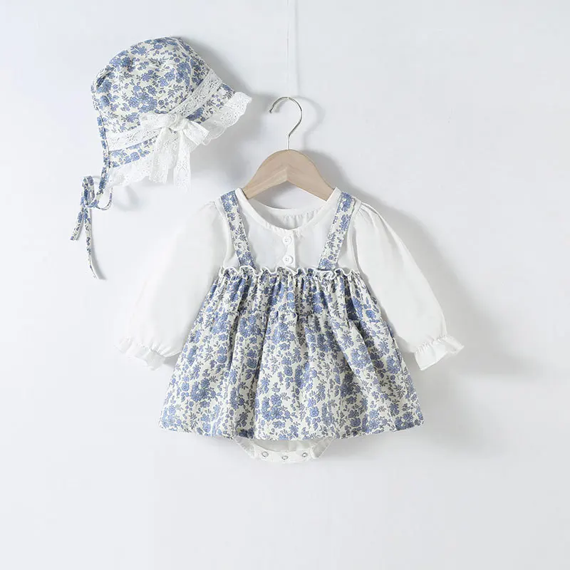 Summer New Baby set Dress Girl Baby Short Sleeve Dress with Headband Girl Flower Bubble Sleeve Clothes Sweet Bowknot Loose Cute