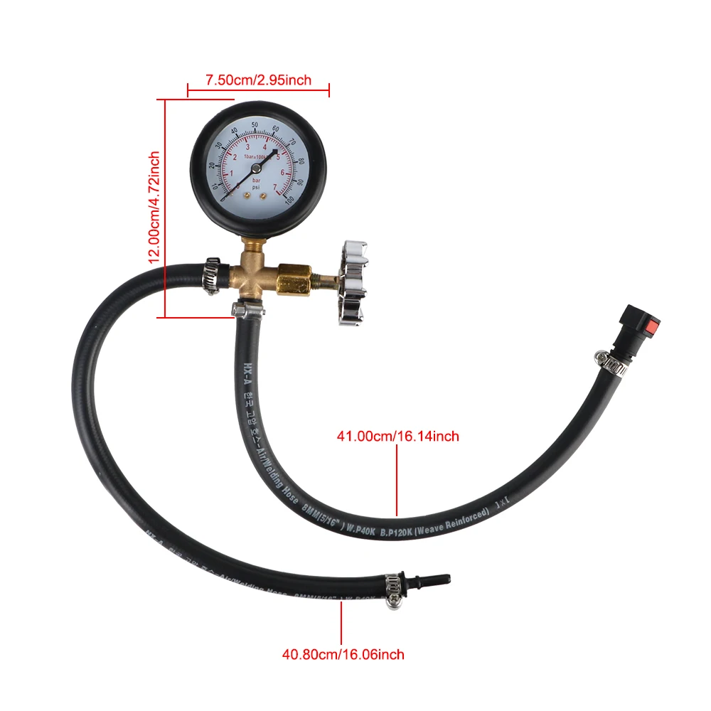 0-100PSI Fuel Pump Pressure Gauge Tester Gasoline Pressure Gauge Meter for Car Truck Gasoline Quick Connected