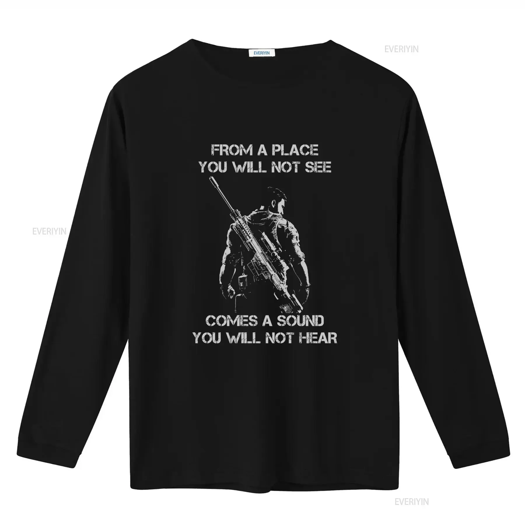 From A Place You Will Not See Comes Sound Hear Sniper T Shirt For Men Cool Design vintage Washed Stretched Stylish Slightly