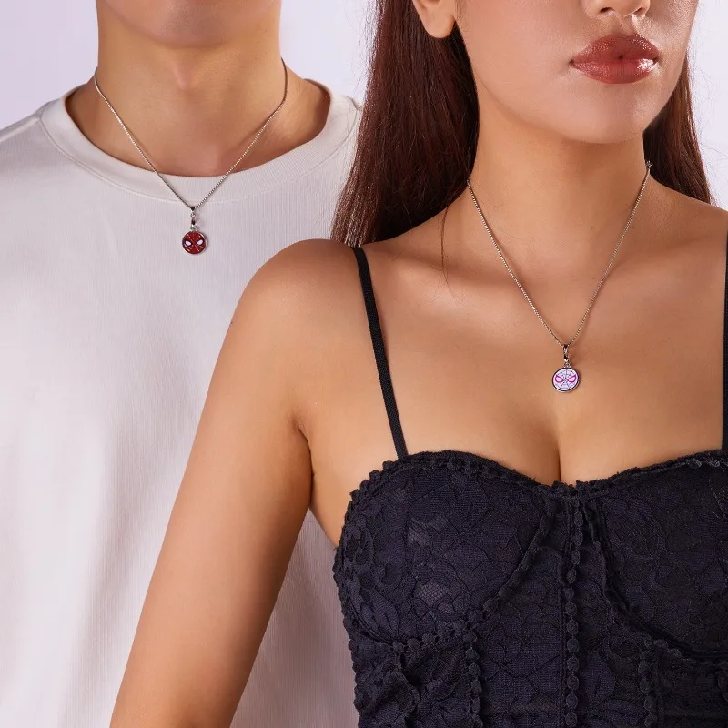 Delicate Fashion Trend Disney Anime Cartoon Spidered Man Couple Necklace Heart-shaped Magnetic Necklace Decoration for Men