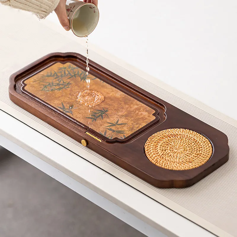 Wooden Tea Tray Bamboo Gongfu Rectangular Luxury Nordic Tea Tray Large Modern Antique Rattan bandejas de madera Rectangular Tray