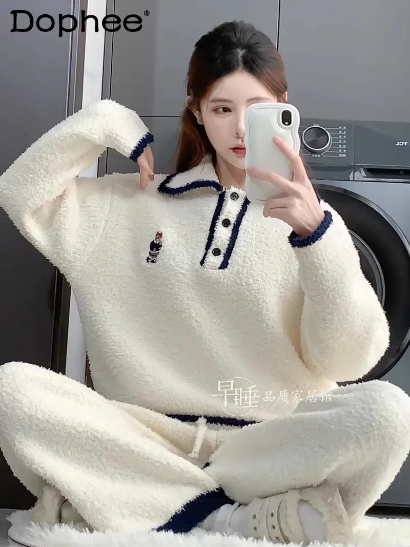 

Японский стиль, осенне-зимняя новая милая милая пижама с длинными рукавами для девочек, женская утолщенная теплая свободная повседневная домашняя одежда