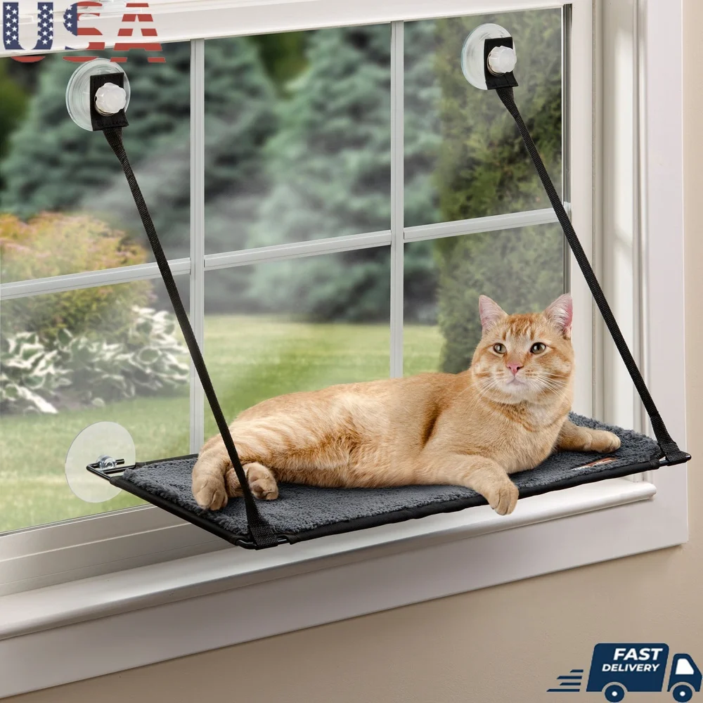 EZ Mount Window Letto per gatti Perca a livello singolo Ventosa 12x23 pollici Amaca per gatti durevole Mobili pieghevoli per animali domestici