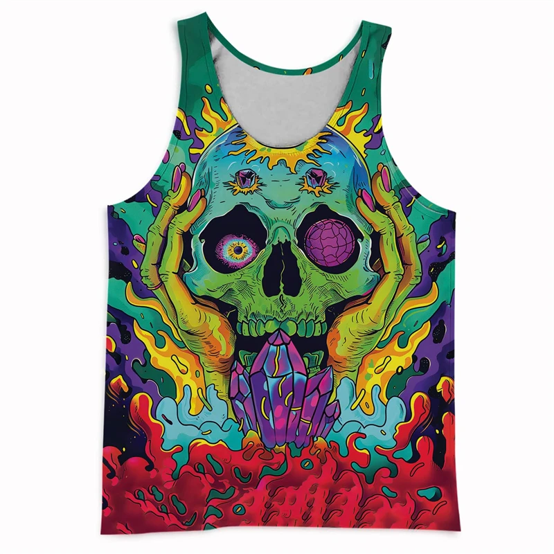 Trend Skull Pattern 3D Print Vest Summer Fashion Sleeveless Abstract Vest Cool Hip Hop Top