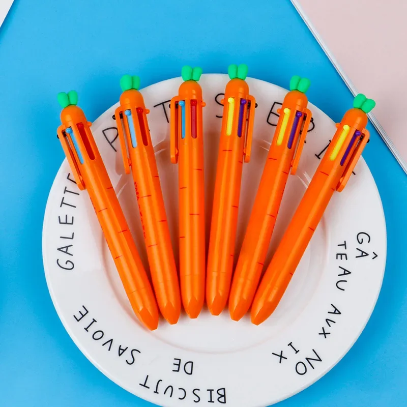 

30PCS New Fashion Carrot Shape Cartoon Soft Adhesive Six Color Ball Pen Cute and Fun Student Gift Pen Signature Pen