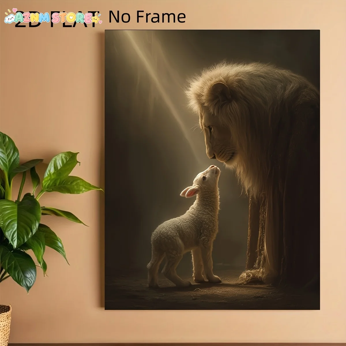 2027 1pc     No Frame Lion And Lamb Bible Verse Wall Art | 30.48X40.64 cm Canvas Print of Christ And Judah Lion, Religious Ch