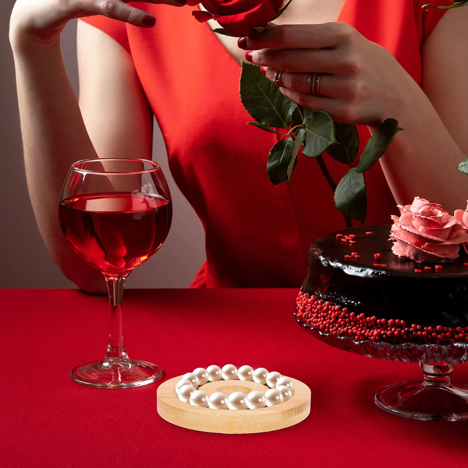 Wooden Bracelet Display Plate Bamboo Jewelry Tray for Bangle Beaded Bracelet Storage Photo Prop Dresser Bookshelf Decor