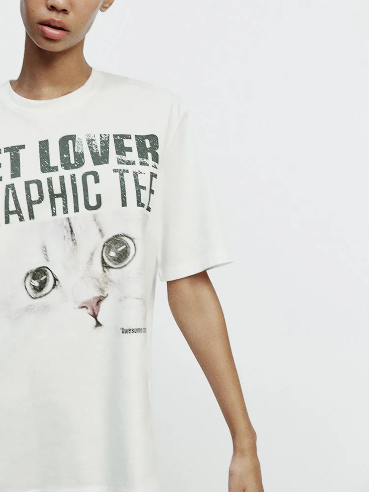 Primavera 2025 Faion Nuova maglietta casual da donna All-Match con stampa animalier rotonda Ne ort Sve Comoda vestibilità ampia per i pendolari...