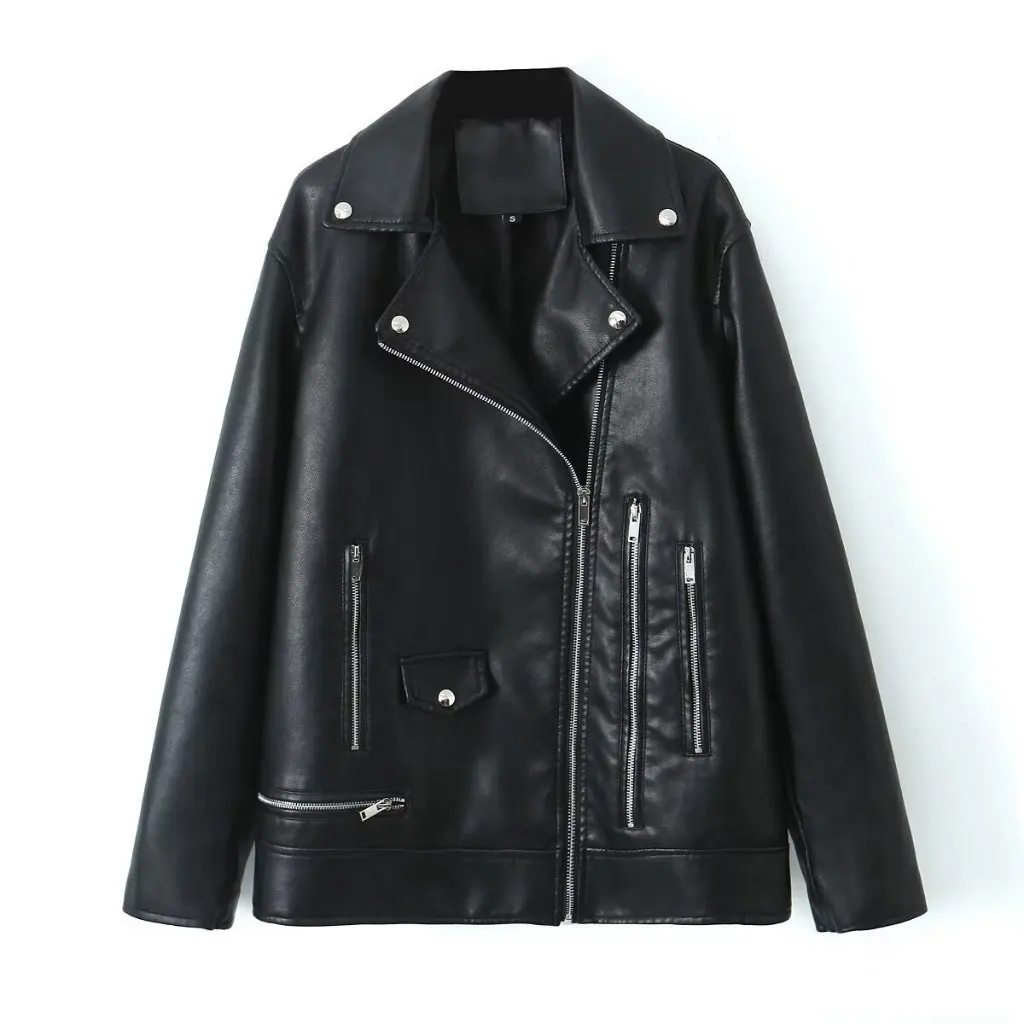 

Women's Korean PU Leather Jacket Loose Short Motorcycle Style Spring Autumn Hot Selling Outerwear
