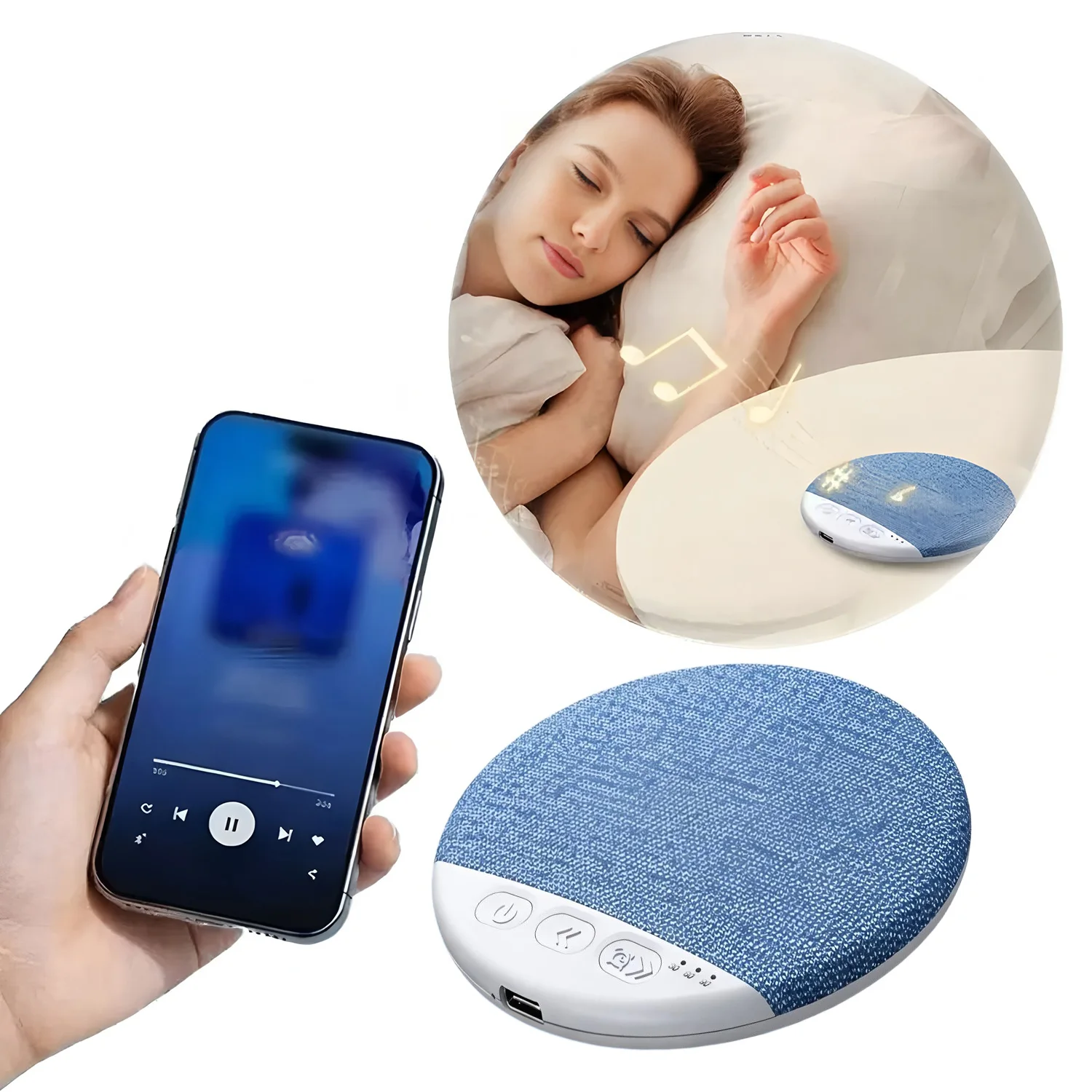 Portable Pillow‑Side Bluetooth Speaker,Hi‑Fi Bedside Sleep Sound Machine Built‑in White Noise Audio Device for Relaxation& Sleep