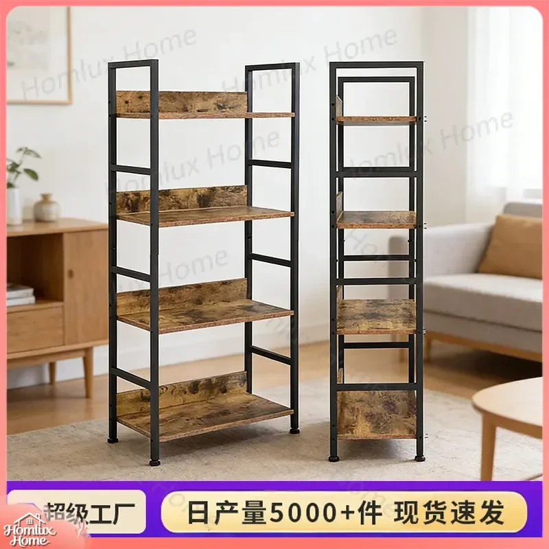 Multi-Layer Wooden Bookshelf for Home Office Storage Rack Shelf Organizer Bookcase with Adjustable Shelves Solid Iron Wood