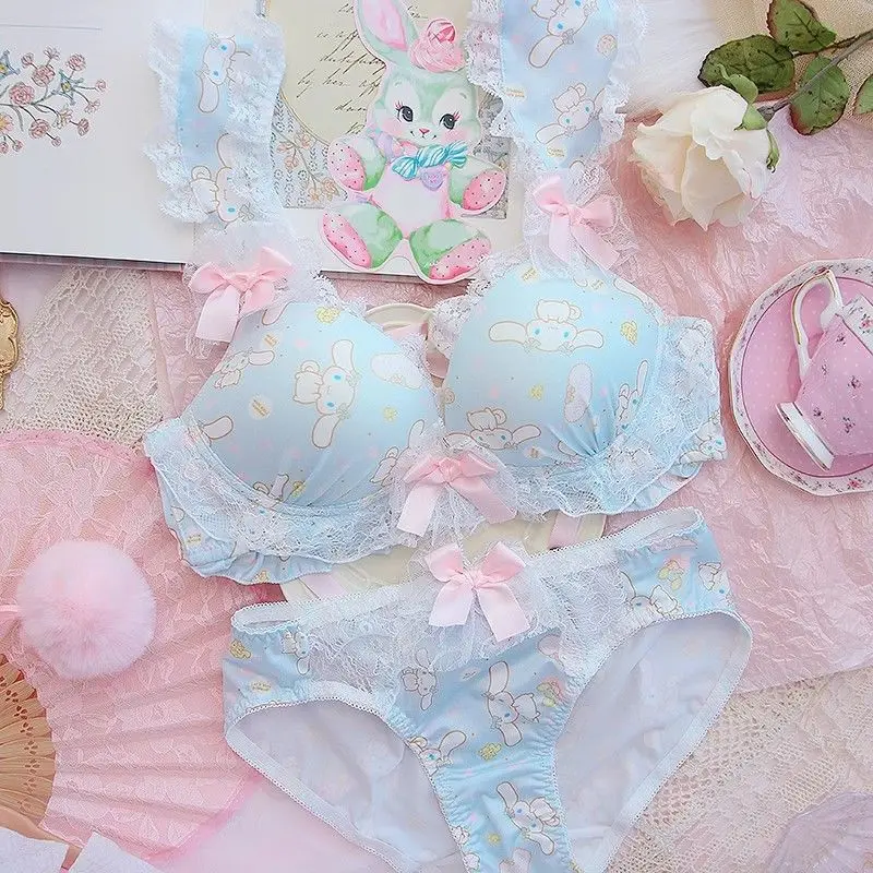 Disney Cinnamoroll Melody Women Sexy Bra Panty Set Cartoon Girls No Wire Push Up Underwear regalo reggiseno raccolto traspirante da donna