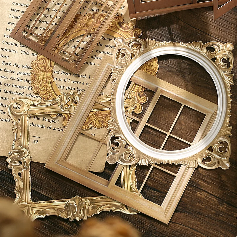 10 pcs Vintage Cutout Frame Decor Handbook Materials Paper Journal DIY Scrapbooking Collage Planner Creative Office stationery