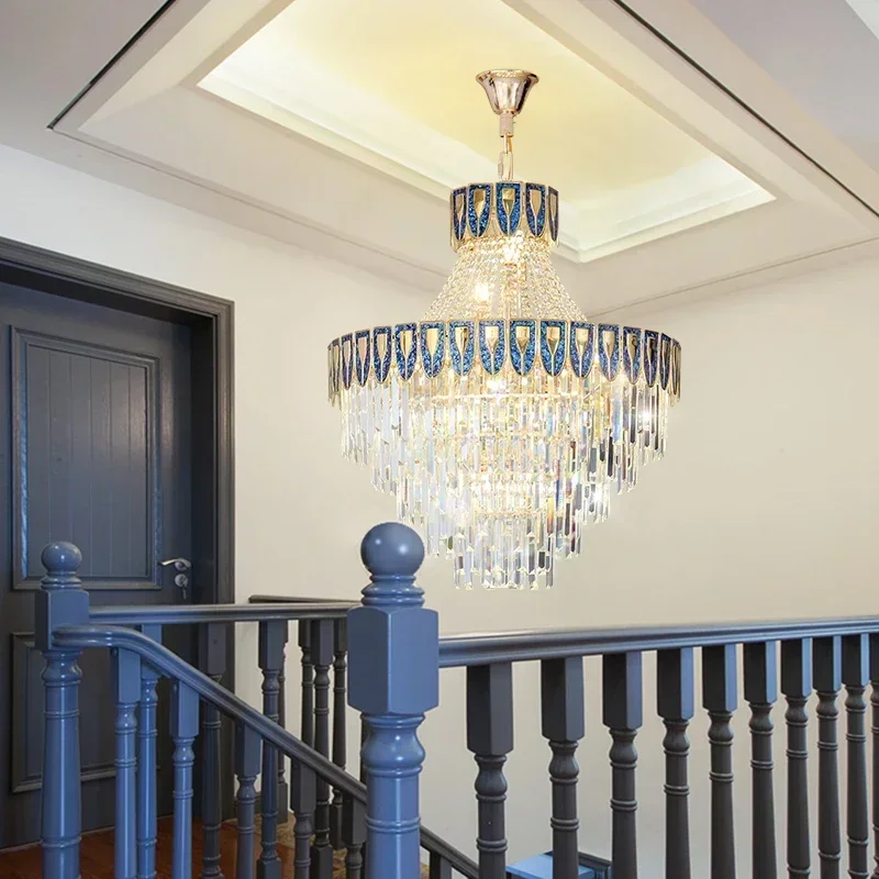 Crystal ChanDelier Postmodern Duplex Main Living Room Dining  Lamp High-End Luxury Hotel Lobby Art Color Shell Lighting