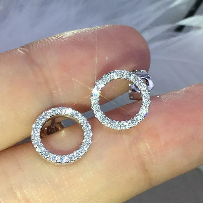 Korean Fashion Versatile Dazzling Circle Stud Earrings with Crystal Cubic Zirconia Minimalist Earrings for Teens Women's Jewelry image 6