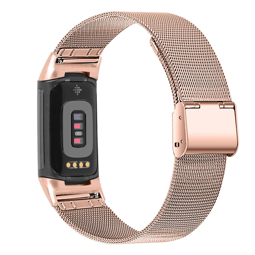 Milanese Loop Band For Fitbit Charge 5 6 Replacement Metal Strap with Buckle Stainless Bracelet SmartWatch Belt Accessories