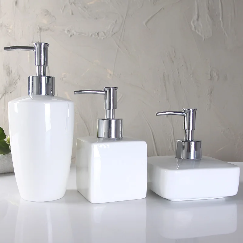 European White Porcelain Lotion Bottle Press Shower Gel Dispensing Bottle Hotel Bathroom Decoration Portable Soap Dispenser Home