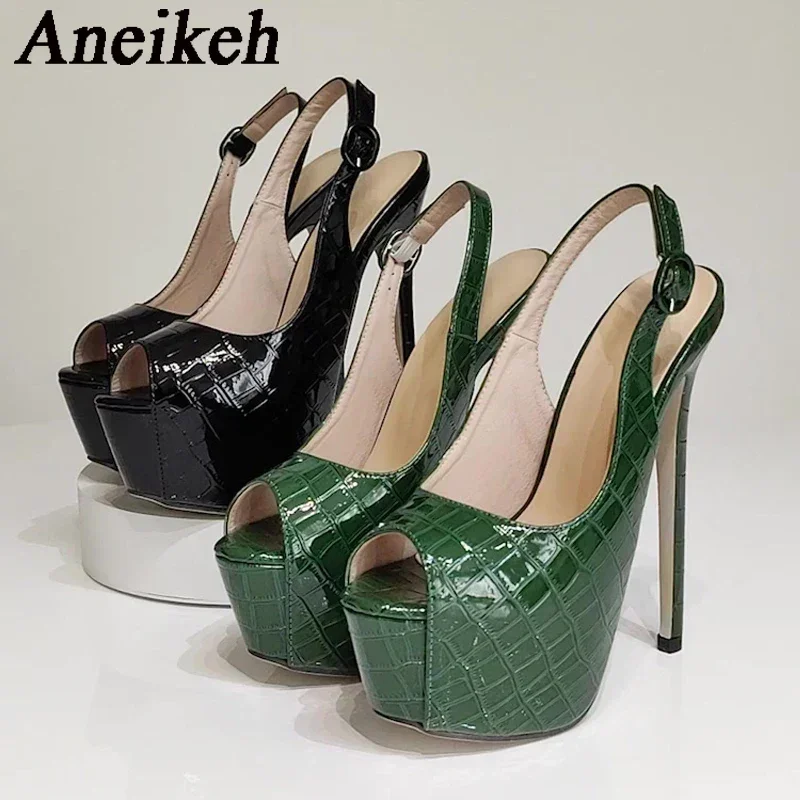 Aneikeh 2025 Spring Autumn Women Platform Pumps Back Buckle Strap Super High Heels Pole Dance Shoes Stiletto Mujer Green