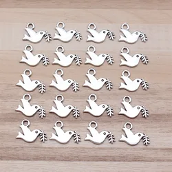 IFOCUS 20pcs/Lot Pigeon Olive Branch Charms For DIY Jewelry Making Zinc Alloy 13x16mm/0.51x0.63inch