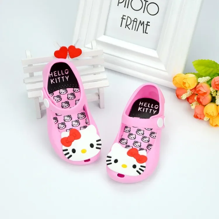 Baby Girls Summer Shoes Jelly Shoes Kids Beach Sandals Cute Sweet Cartoon Hello Kitty Soft Anti-kick Toe-covered Princess Flats