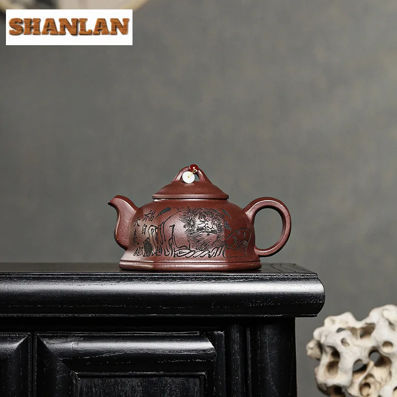 

290ml Antique Yixing Purple Clay Teapots Handmade Hexagonal Half Moon Pot Raw Ore Purple Mud Kettle With Strainer Zisha Tea Set