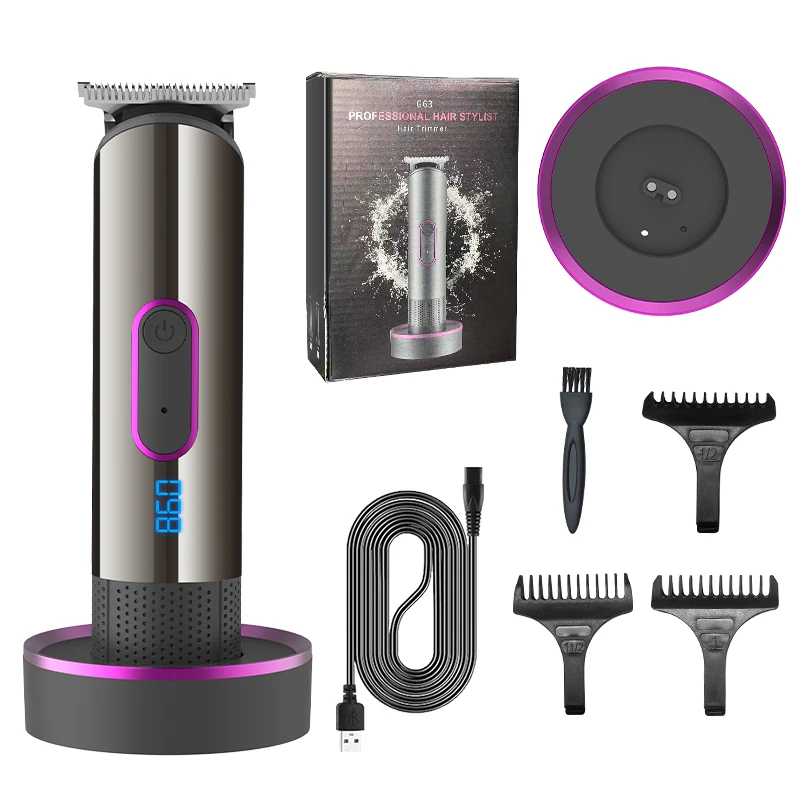 RESUXI G63 Portable Electric Hair Trimmer Rechargeable Man Oil Head Hair Clipper LCD Shaver Waterproof Push Shear With Base