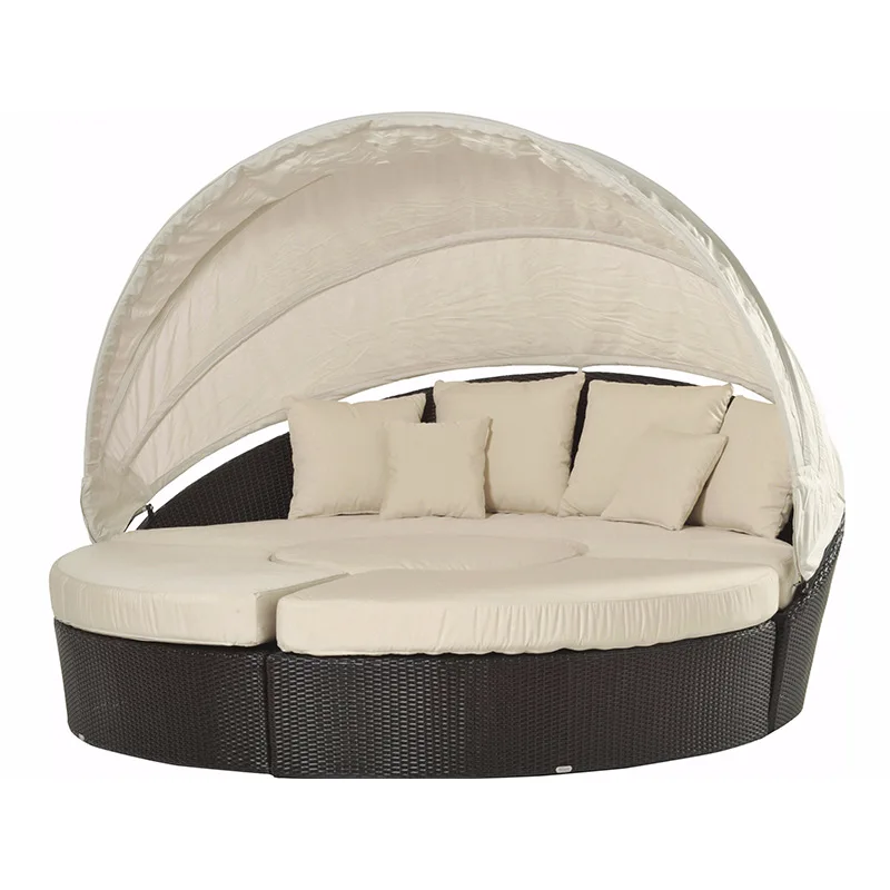 

Уличная круглая кровать, большая круглая кровать для отдыха на природе, кровать из ротанга с защитой от солнца