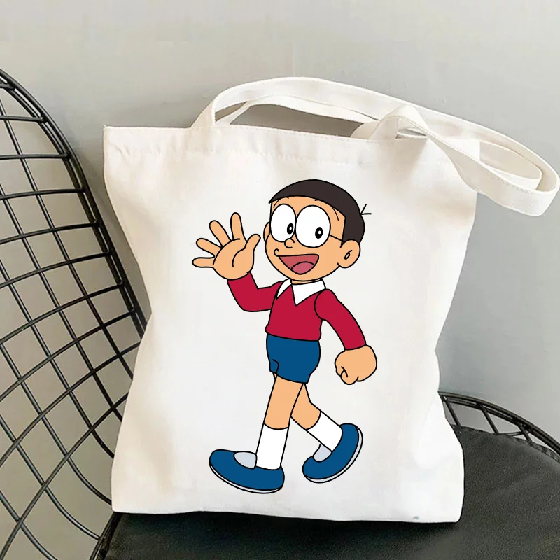 Doraemon Canvas Bags Cartoon Print Handbag Pouch Women Students Travel Storage Bag Nobi Nobita Simple Fashion Shopping Pockets
