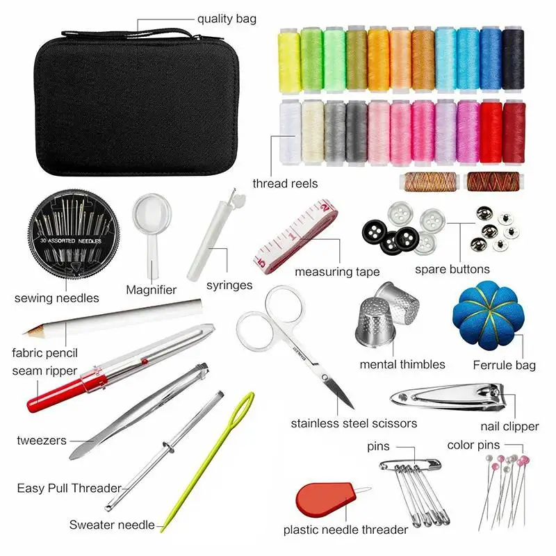 226 PCs Adult Color Sewing Kit Sewing Supplies and Accessories Portable Sewing Thread Needle Kit Beginner Travel Sewing Kit Scis