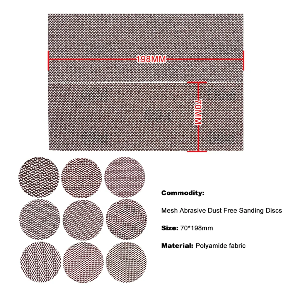 20PCS 70x198mm Mesh Abrasive Dust Free Sanding Discs Hook & Loop Anti-Blocking Net Sandpaper 80-800 Grit for Car Drywall Metal