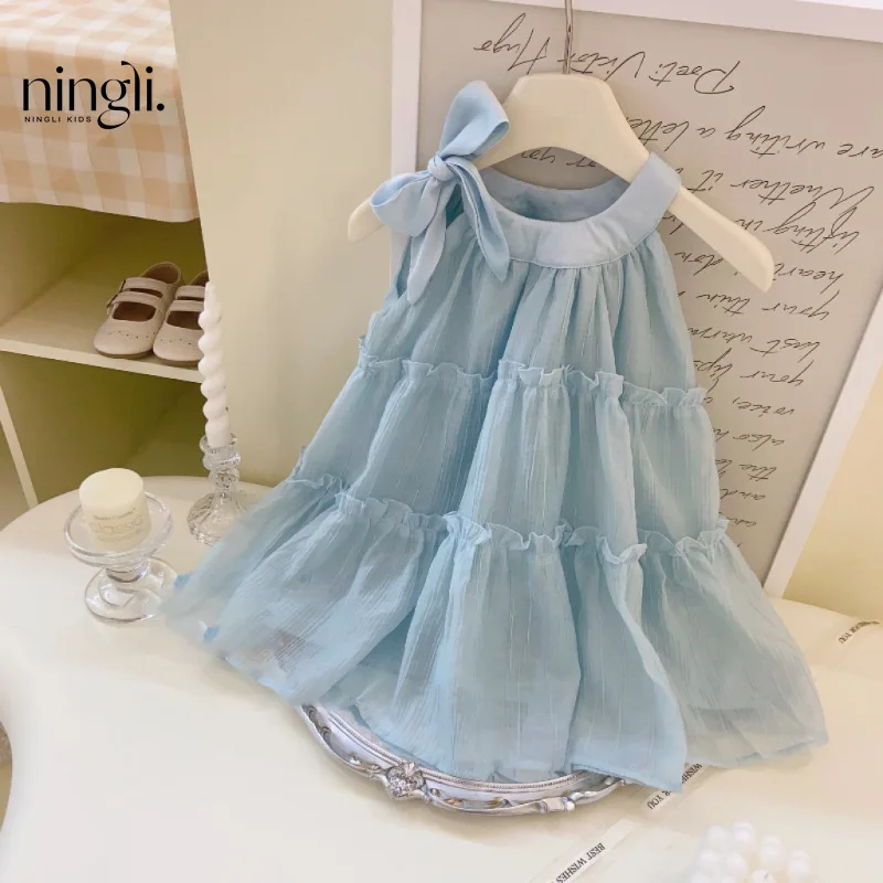 

Girls Casual Dresses Summer Baby Sweet Sleeveless Cake Children Clothing 2024 Round Collar Simple Fashion Sweet